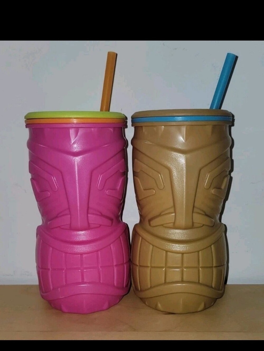 Cool Gear Tiki Tumbler W/ Lid & Straw Island Vibe Pink And Brown Green Summer